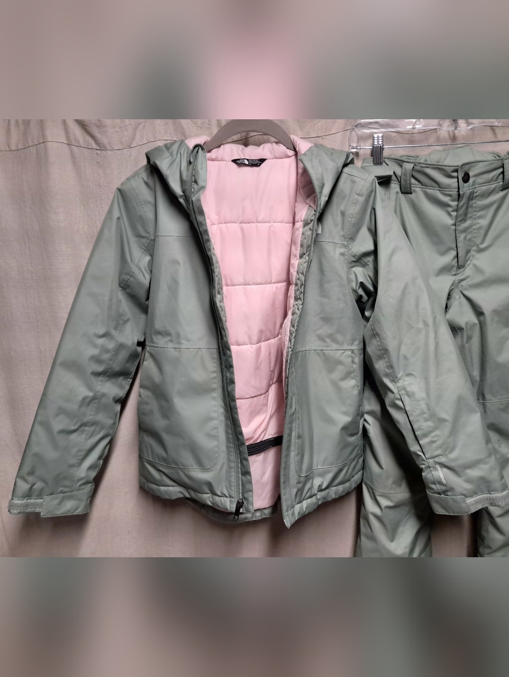 The North Face Kids' Mint Green Raincoat with Pink Lining - Picture 10 of 15